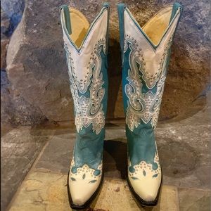 Corral turquoise, cream, stud boots